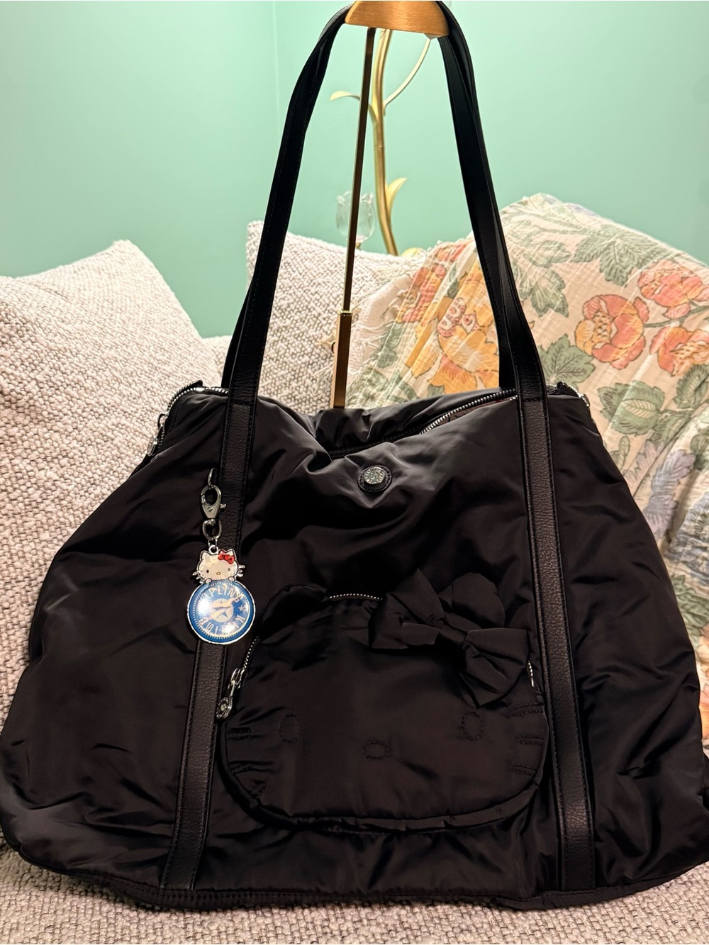 Kipling Art Medium Travel Tote Hello Kitty Version Limited Edition Black Nylon